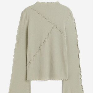 Like new: Light Green / Sage Overlock-detail Rib-knit Top, H&M, size M